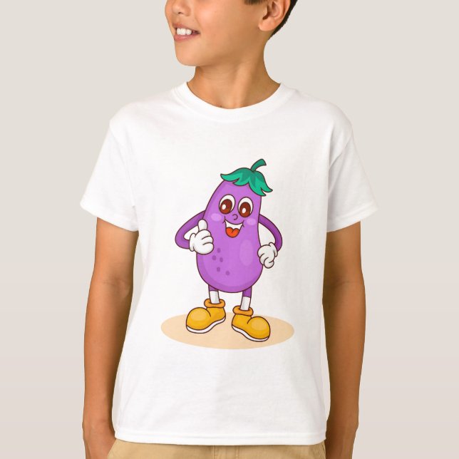 Lächelnder Niedlicher Cartoon von Eggplant T-Shirt (Vorderseite)