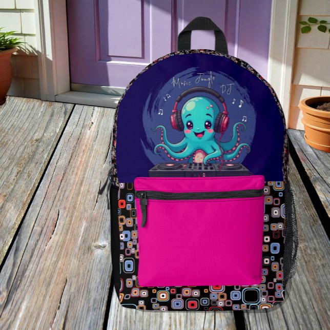Lächelnder Octopus DJ, glücklicher Musikjung Bedruckter Rucksack (Von Creator hochgeladen)