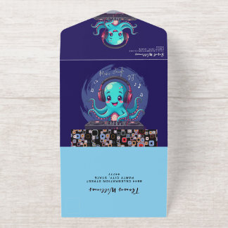 Lächelnder Octopus DJ, glücklicher Musikjung / Geb All-in-One-Einladung