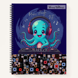 Lächelnder Octopus DJ, glücklicher Musikjung Notizbuch