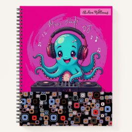 Lächelnder Octopus DJ, glücklicher Musikjung Notizbuch