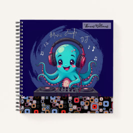 Lächelnder Octopus DJ, glücklicher Musikjung Notizbuch