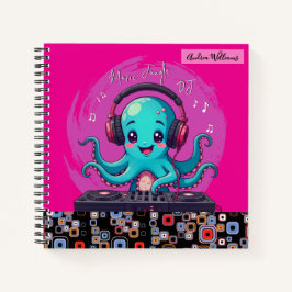 Lächelnder Octopus DJ, glücklicher Musikjung Notizbuch