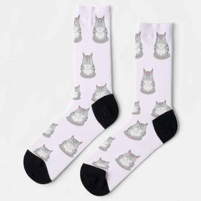 Lächelnder pausbäckiger Katzenmuster Socken (Linkes Detail)