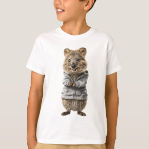 Lächelnder Quokka in grauem Reißverschluss-Hoodie  T-Shirt
