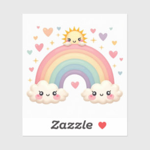 Lächelnder Regenbogen der Liebe – Kawaii-Herzen Aufkleber