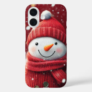 Lächelnder Schneemann, gemütliche rote Strickwaren iPhone 16 Hülle