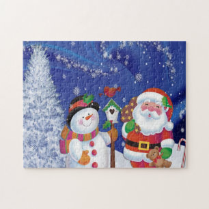 Lächelnder Schneemann und Weihnachtsmann Puzzle
