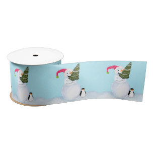Lächelnder Schneemann Weihnachten Süßer Pinguin & Satinband