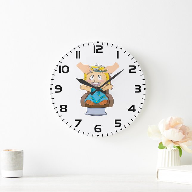 Lächelnder Schuljunge mit Rucksack Große Wanduhr (Von Creator hochgeladen)
