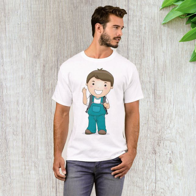 Lächelnder Schuljunge mit Rucksack T-Shirt (Von Creator hochgeladen)