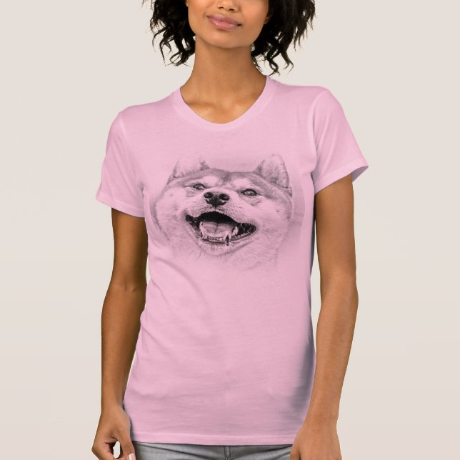 Lächelnder Shiba Inu Hund T-Shirt (Vorderseite)