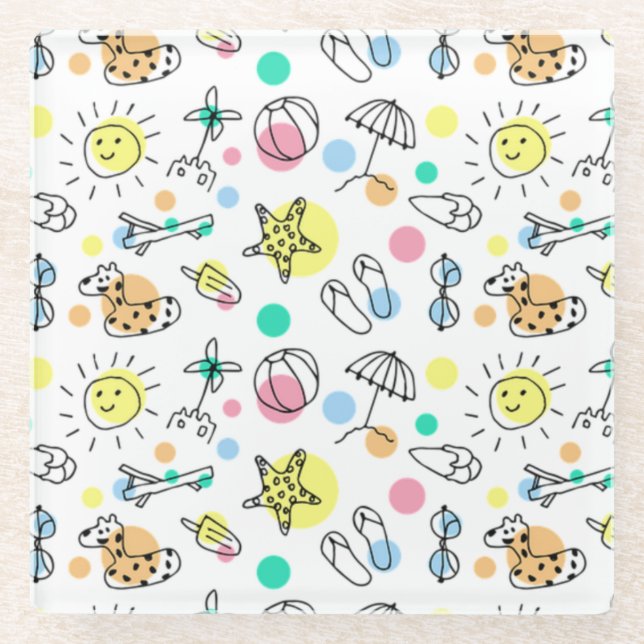 Lächelnder Sommerspass Niedlich Glasuntersetzer (Vorderseite)