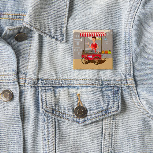 Lächelnder Straßenfood-Verkäufer Bunter Food Cart Button