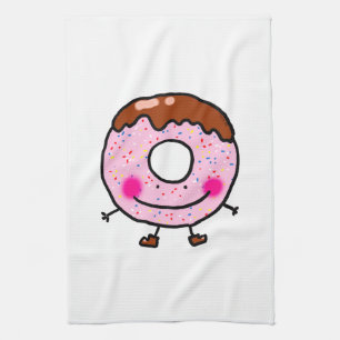 Lächelnder Streusel-Donut-Charakter-Kunst Geschirrtuch