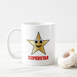Lächelnder Superstar-Charakter-Goldfarbstern Tasse