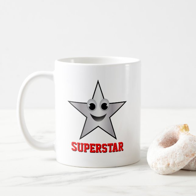 Lächelnder Superstar-Charakter Silver-Star Kaffeetasse (Mit Donut)
