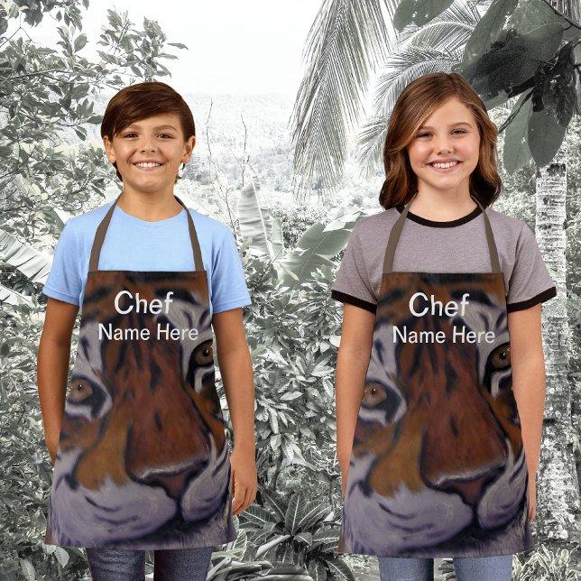 Lächelnder Tiger Kochen Koch (Name hier) Kinder Sc Schürze (Von Creator hochgeladen)