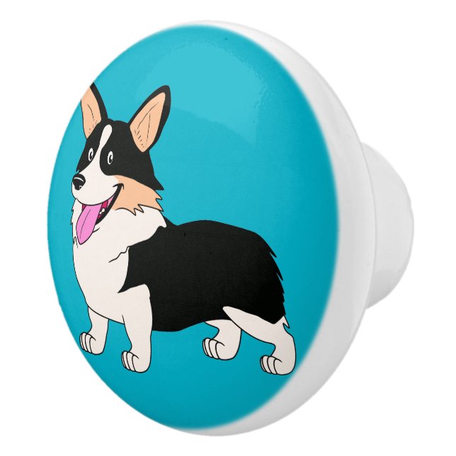 Lächelnder Tricolor Walisercorgi-Cartoon Keramikknauf (Rechts)