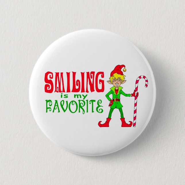 Lächelnder Weihnachtself Button (Vorderseite)