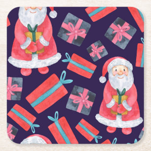 Lächelnder Weihnachtsmann, Aquarell Weihnachten Na Rechteckiger Pappuntersetzer