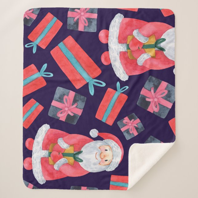 Lächelnder Weihnachtsmann, Aquarell Weihnachten Na Sherpadecke (Vorderseite)