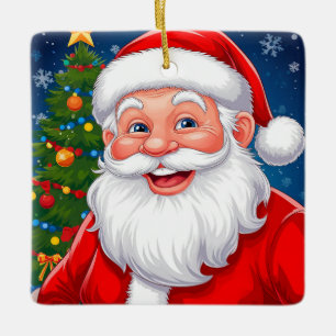 Lächelnder Weihnachtsmann mit roter Mütze Keramikornament