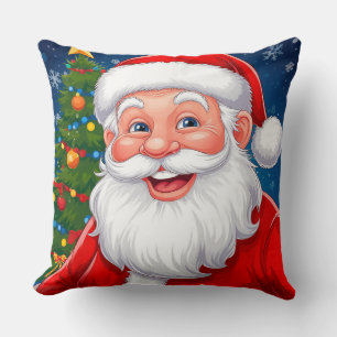 Lächelnder Weihnachtsmann mit roter Mütze Kissen