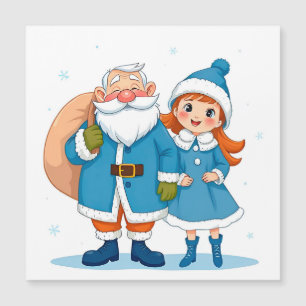 Lächelnder Weihnachtsmann und Schneemädchen Magnetkarte