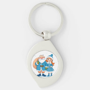 Lächelnder Weihnachtsmann und Schneemädchen Schlüsselanhänger