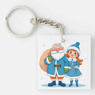 Lächelnder Weihnachtsmann und Schneemädchen Schlüsselanhänger