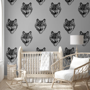 Lächelnder Wolfskopf - Linien Silhouette 1a Tapete