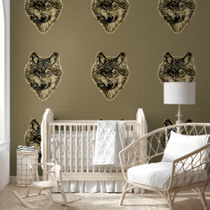 Lächelnder Wolfskopf - Linien Silhouette 3 Tapete