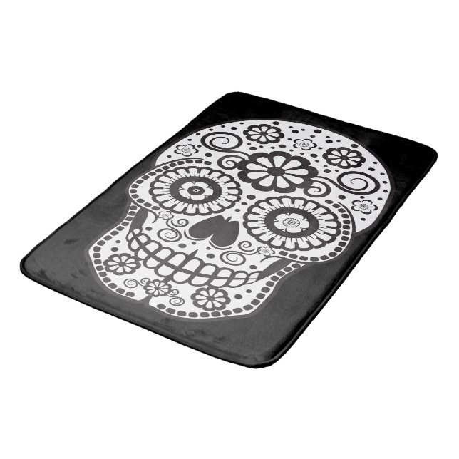 Lächelnder Zuckerschädel Badematte (Schrägansicht)