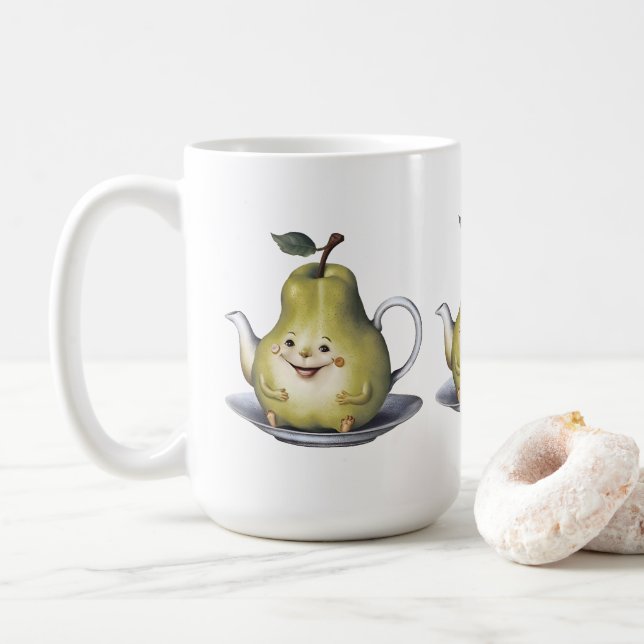 Lächelndes Birnentepot Kaffeetasse (Mit Donut)
