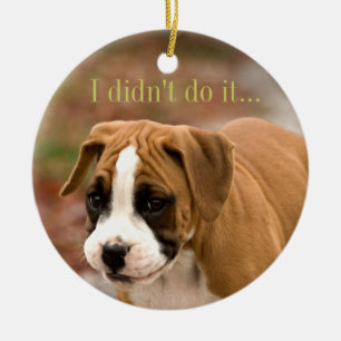 Lächelndes Boxer-Hundeauto oder Baum-Verzierung Keramik Ornament