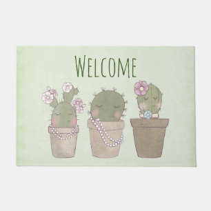 Lächelndes Cactus Trio Watercolor Design Willkomme Fußmatte