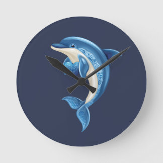 Lächelndes Dolphin Kissen Runde Wanduhr