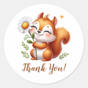 Lächelndes Eichhörnchen mit Sonnenblume Danke Runder Aufkleber