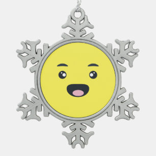Lächelndes Emoji Schneeflocken Zinn-Ornament