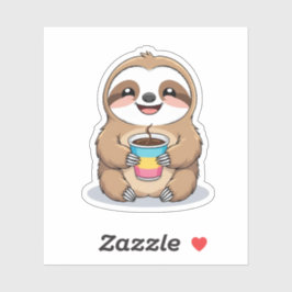 Lächelndes Faultier mit heißem Kaffee-Aufkleber Aufkleber