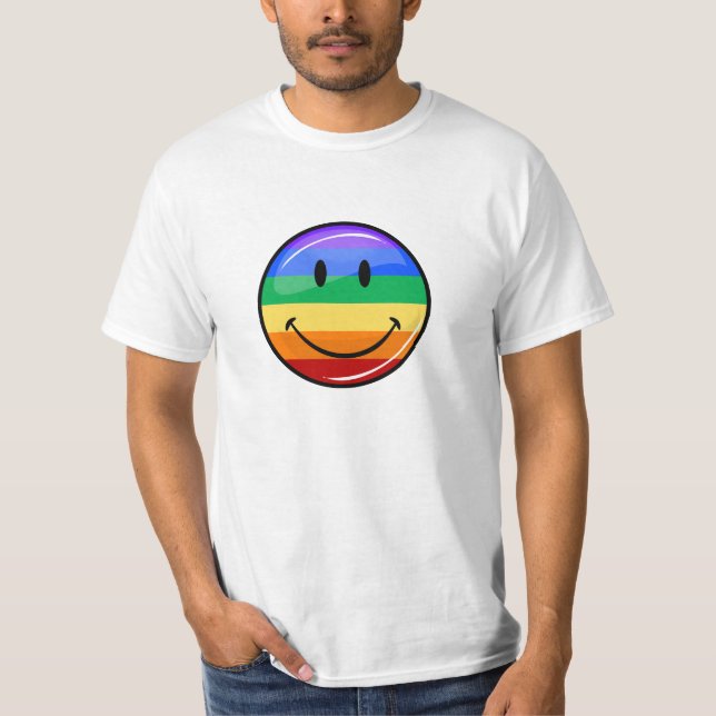 Lächelndes Gay Pride-Flaggen-Knopf-Hemd T-Shirt (Vorderseite)
