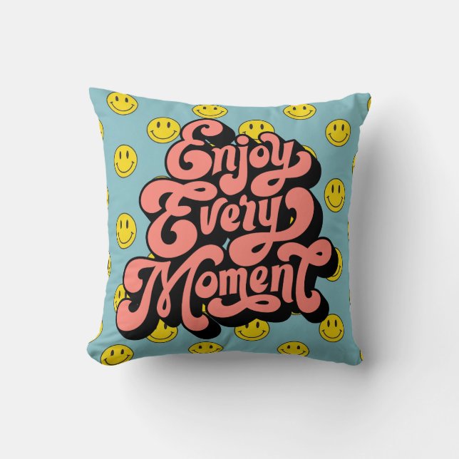 Lächelndes Gesichtsmuster - Niedliches gelbes Läch Kissen (Vorderseite)