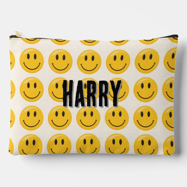 Lächelndes Gesichtsmuster - Niedliches gelbes Läch Zubehörtasche (Vorderseite)