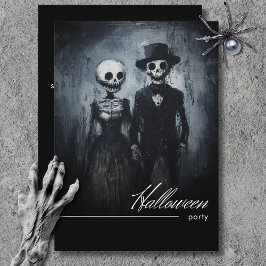 Lächelndes Ghoul Couple Black & White Halloween-Pa Einladung