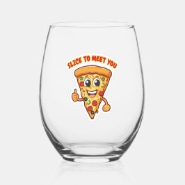 Lächelndes Glas mit Pizza.