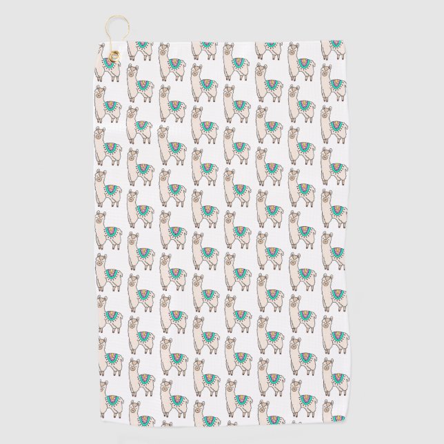 Lächelndes glückliches Alpaka-Cartoon zeichnend Ti Golfhandtuch (Vorderseite)