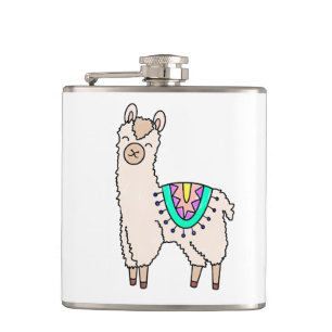 lächelndes glückliches Lama Alpaka Cartoon Tier Ze Flachmann