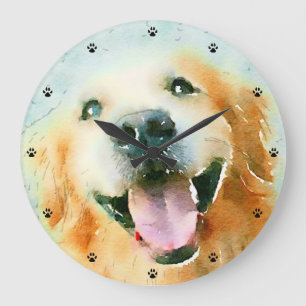 Lächelndes golden retriever im Aquarell Große Wanduhr