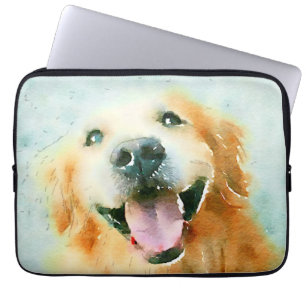 Lächelndes golden retriever im Aquarell Laptopschutzhülle